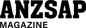 A black and white logo for anzsap magazine