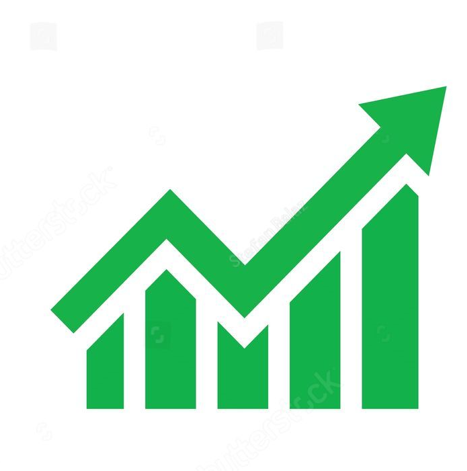 A green graph with an arrow pointing up on a white background.