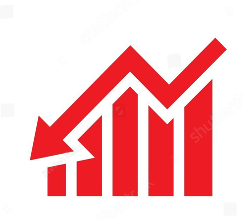 A red graph with a white arrow pointing down