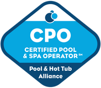 Certified Pool & Spa Operator (CPO) logo from the Pool & Hot Tub Alliance on a blue diamond background.
