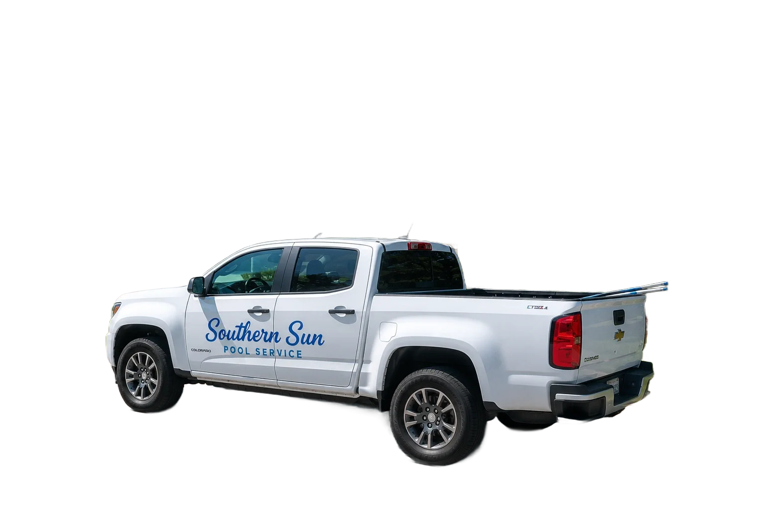 Southern Sun Pool Service truck arriving at a customer's home to clean their pool