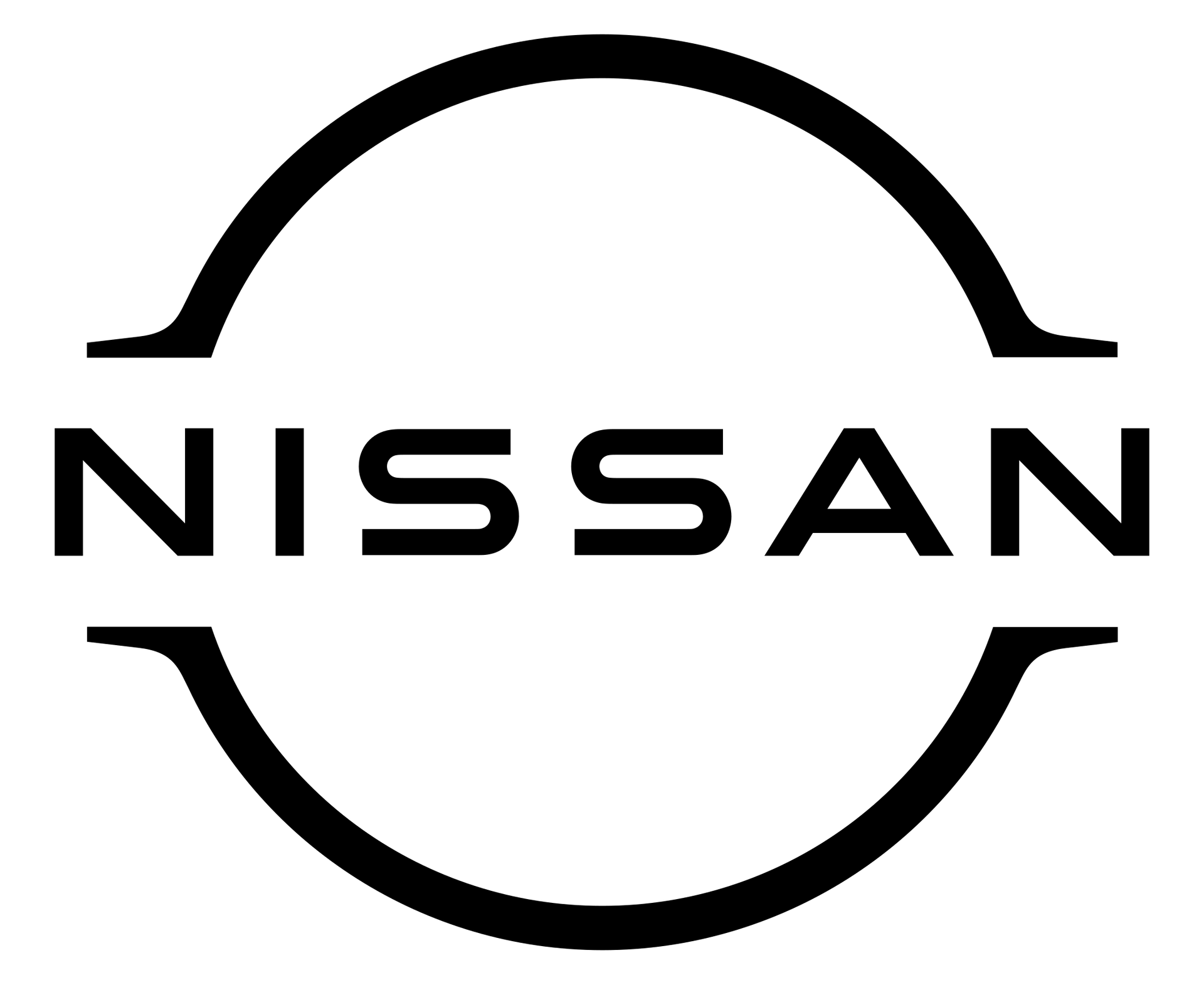 Logo Nissan in testo nero all'interno di un emblema circolare su sfondo bianco.