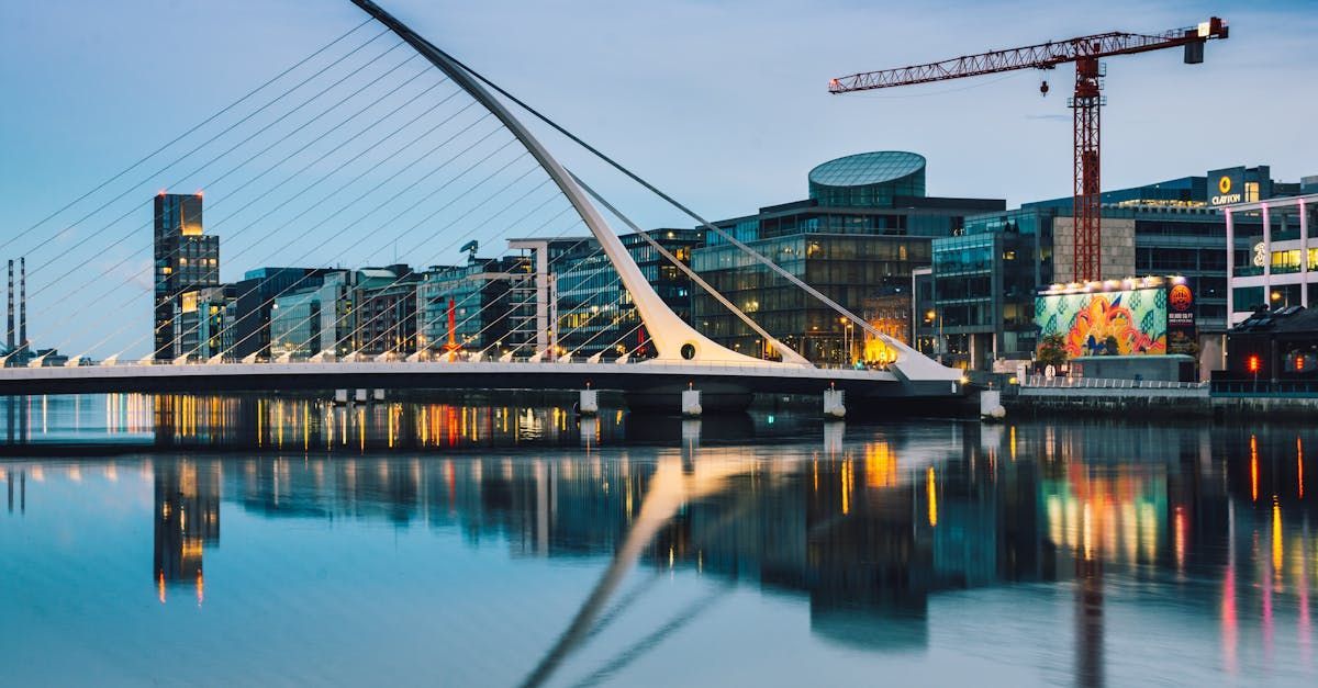 A bridge over a body of water with a city in the background.