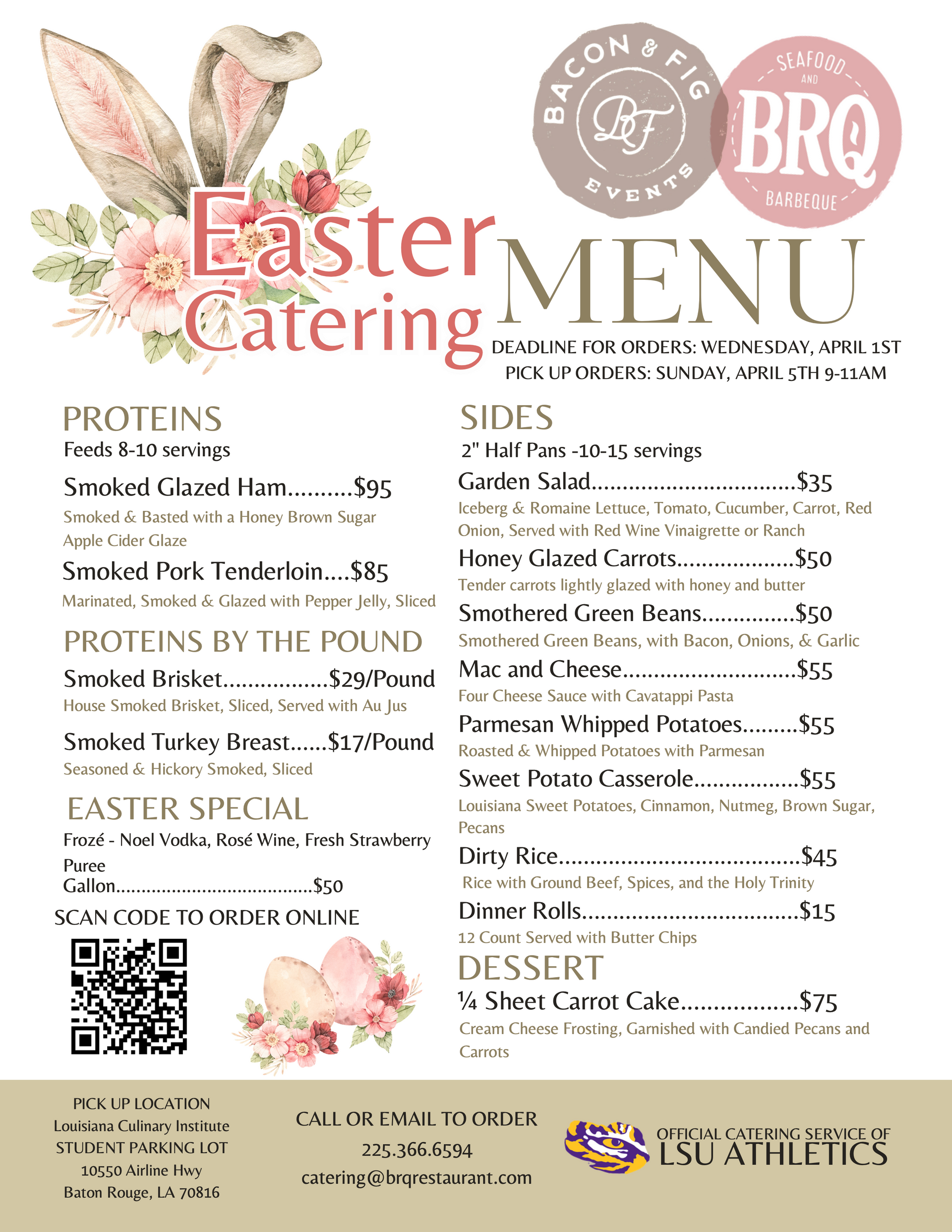 Easter Brunch Catering Menu in Baton Rouge