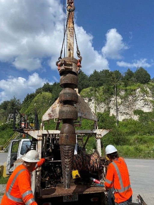 Industrial line shaft turban pump inspection at local rock mine. Industrial line shaft turban pump inspection at local rock mine.