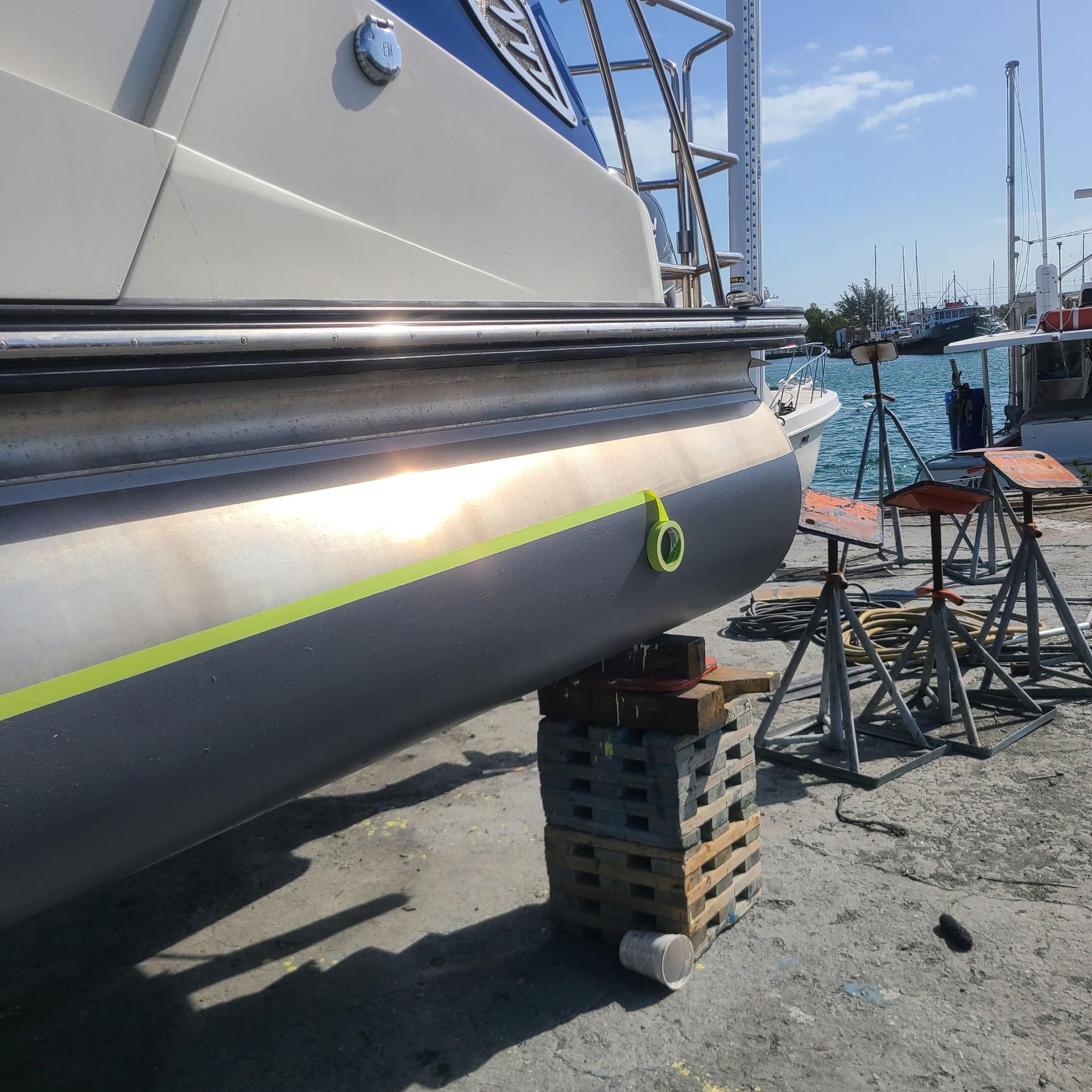 A boat that has the number 6 on it