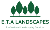 A logo for e.t.a landscapes professional landscaping services