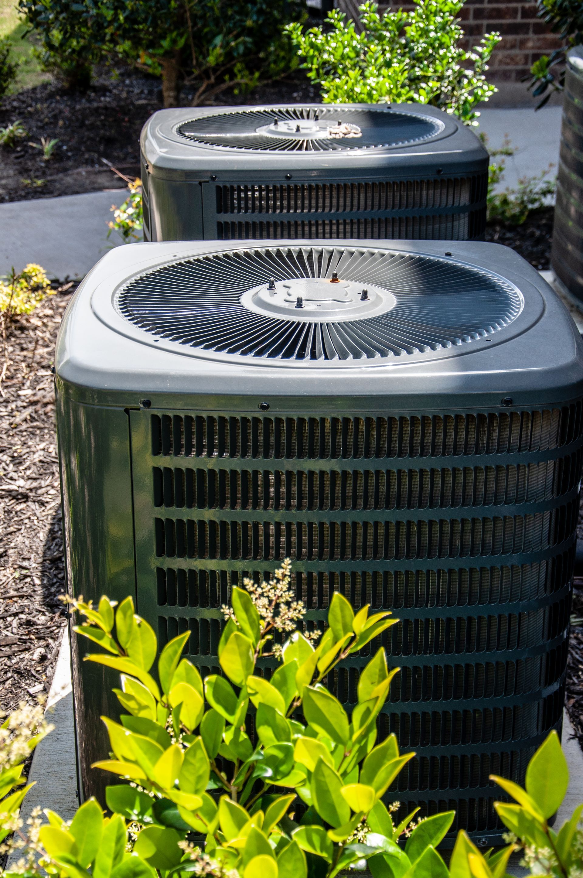 close up residential air conditioner units outdoor