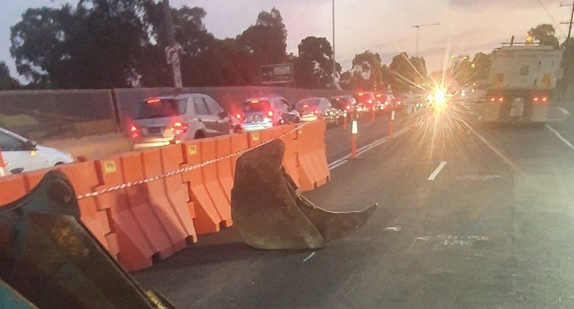 Cars banked up along Melbourne freeway