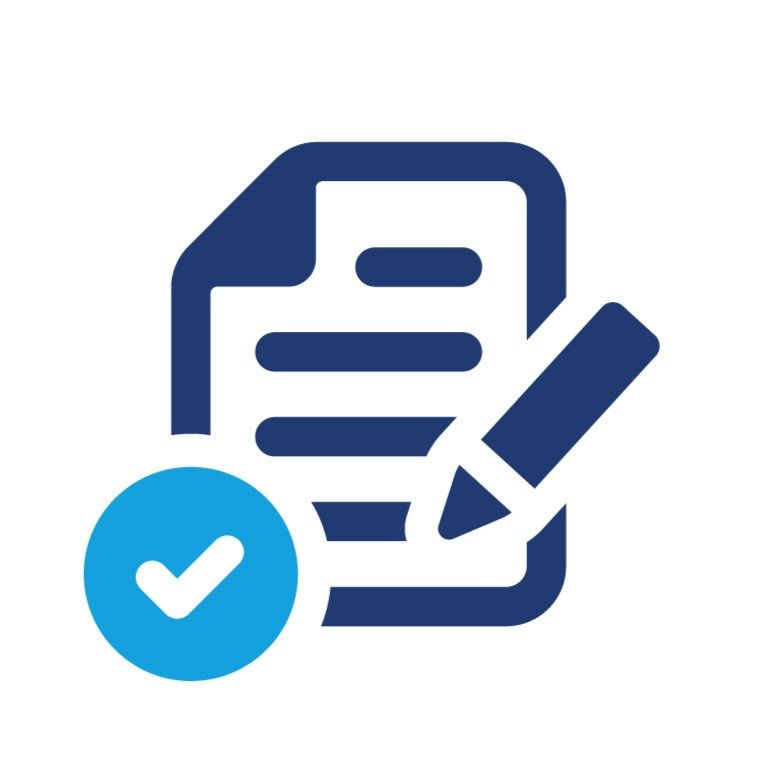 Document with pen and check mark, indicating completion or approval.