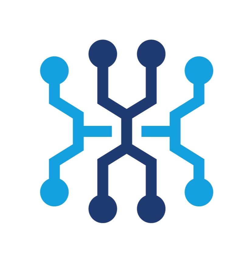 Blue and dark blue circuit board diagram.