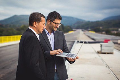 Two businessmen looking at laptop