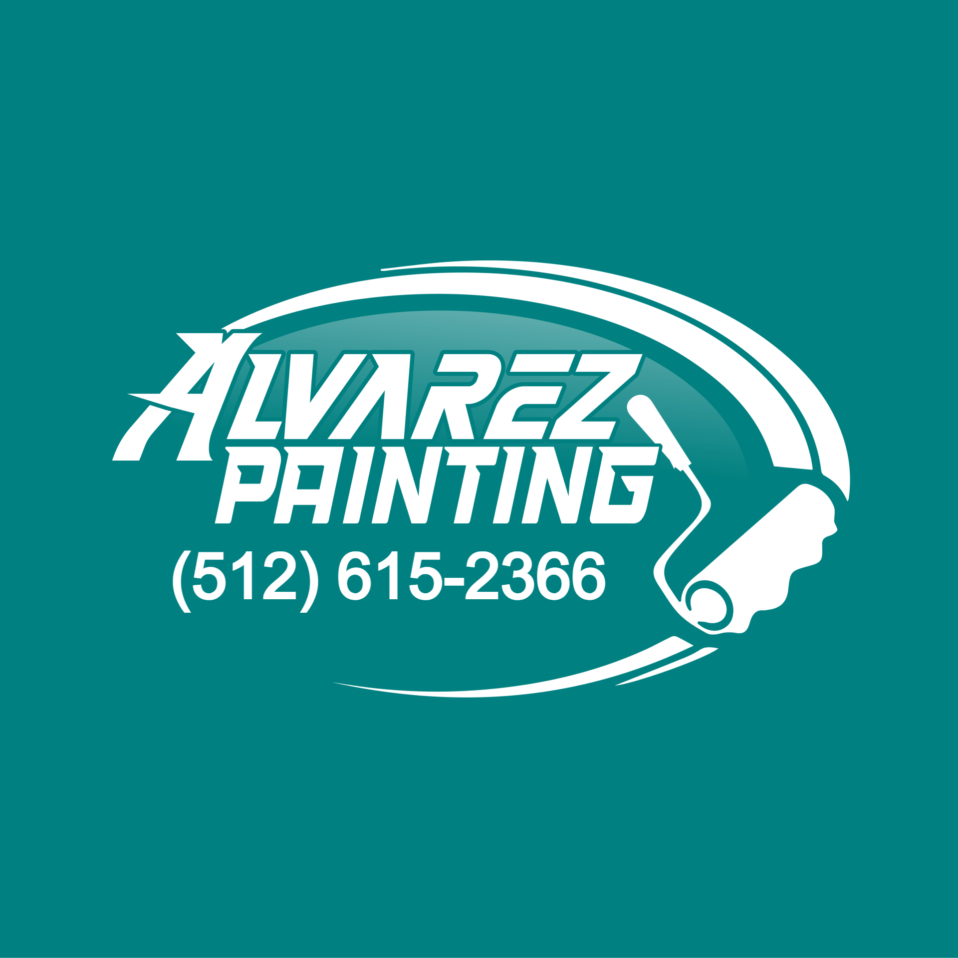 Logo for Alvarez Painting, white text on turquoise background, with a paint roller icon.