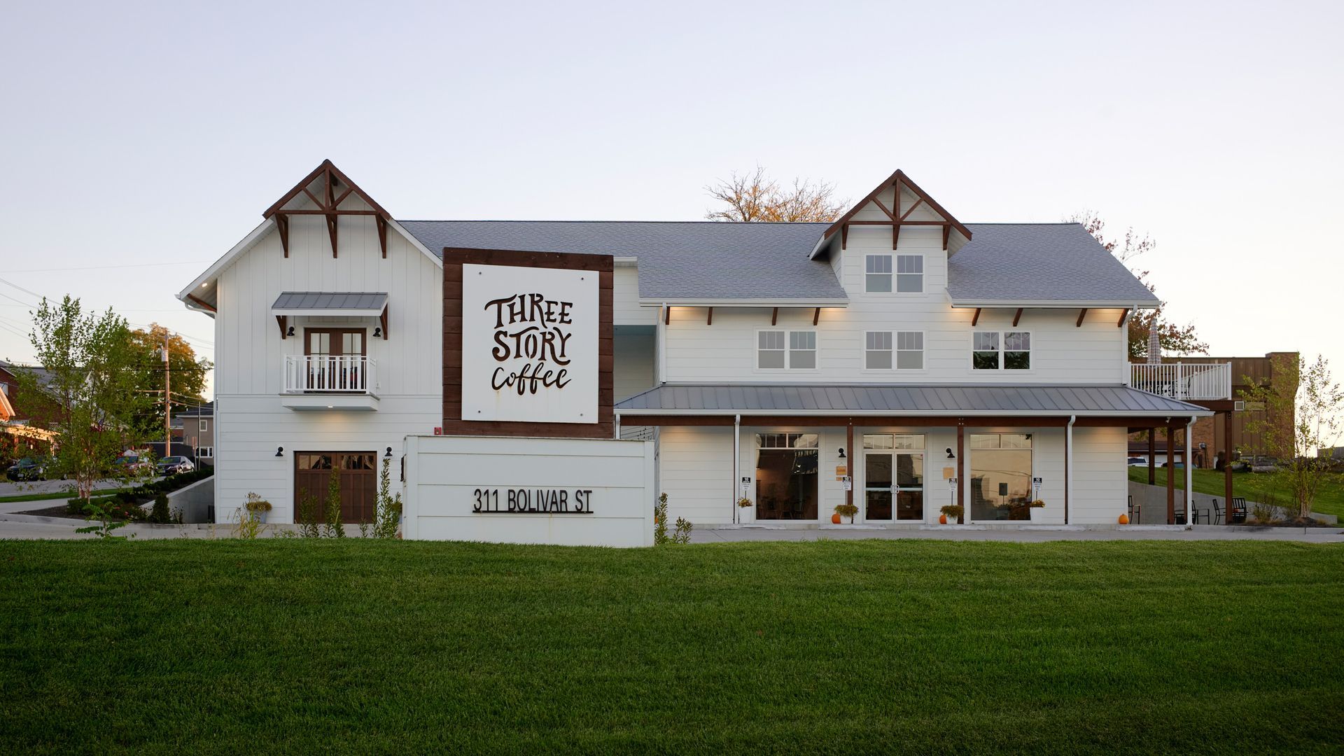 Front View of Three Story Coffee. Call to Learn About Our Short Term Rentals in Jefferson City, MO.