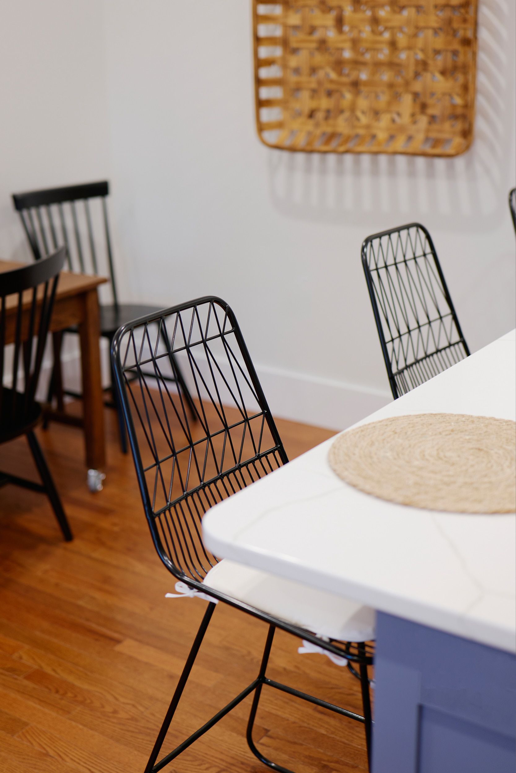 Closeup of Black Wire Chairs at Three Story Coffee's Vacation Rental in Jefferson City, MO.