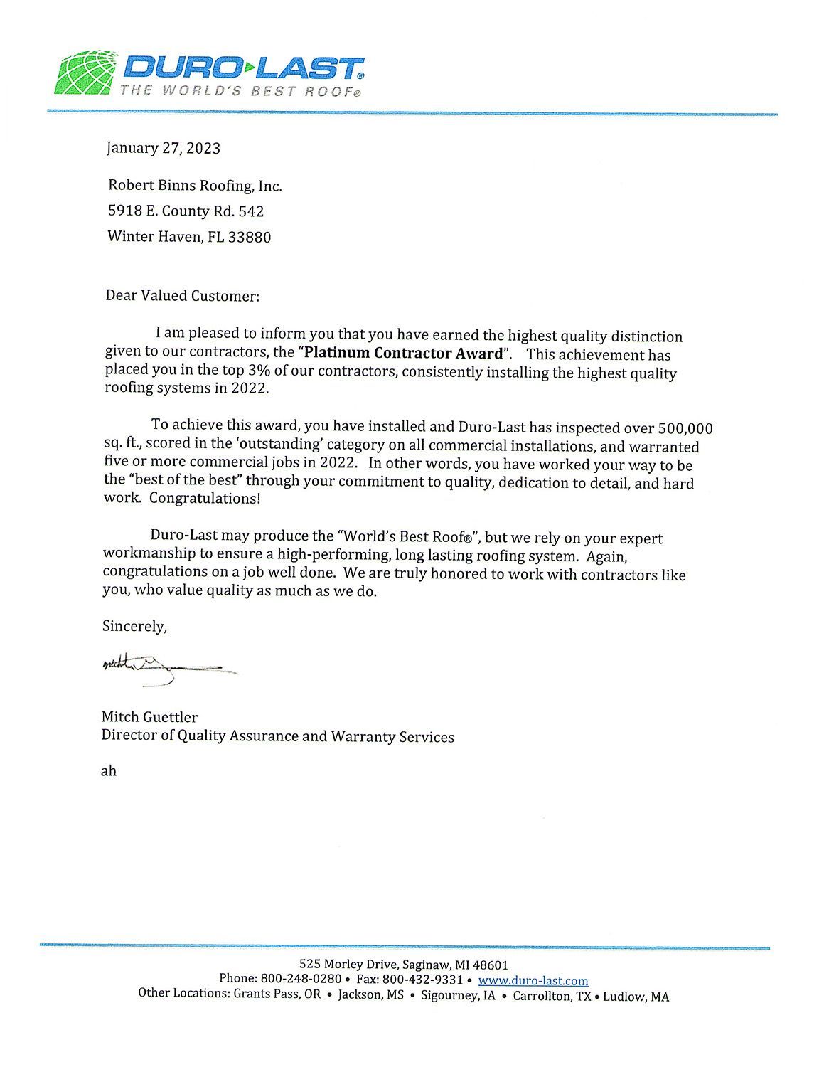 2022 Duro last letter