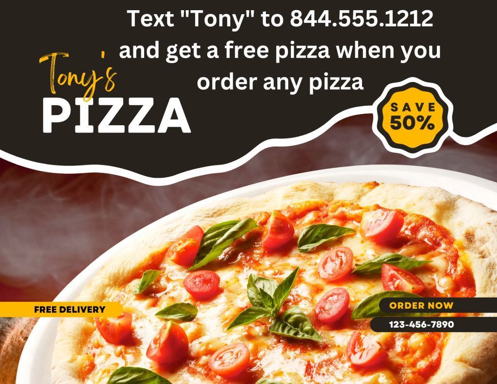 Text advertisement sample - photo of pizza with text 