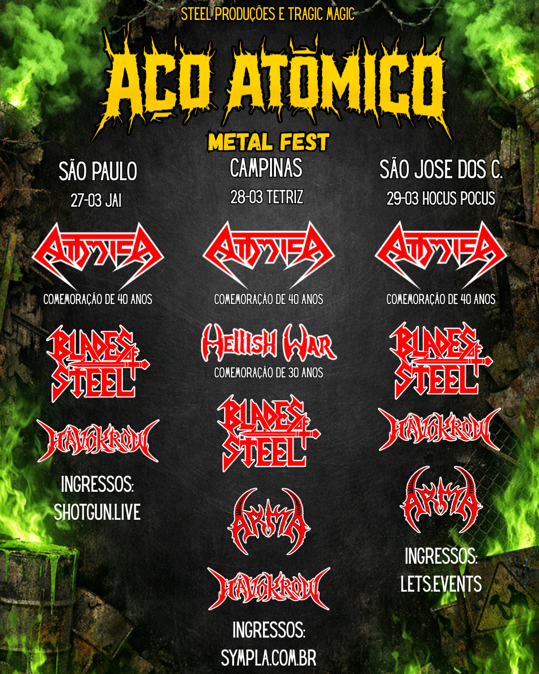 Festival Aço Atômico celebra 40 anos do Attomica e 30 anos do Hellish War em três cidades