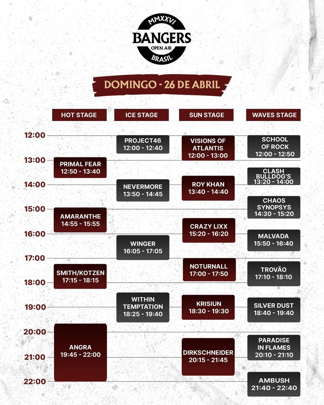 horários dos shows do bangers open air