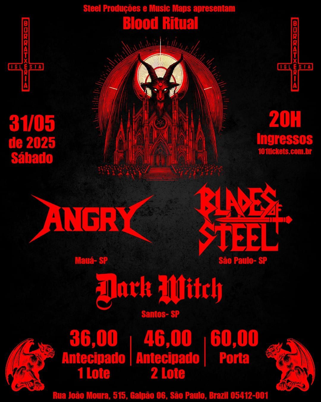Blood Ritual, noite underground com blades of steel, angry e dark witch