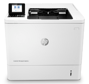 A white hp printer is sitting on a white surface.