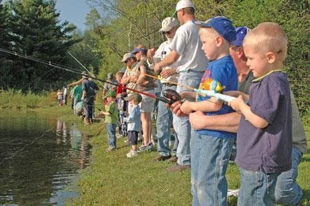 Kids at fishing competition