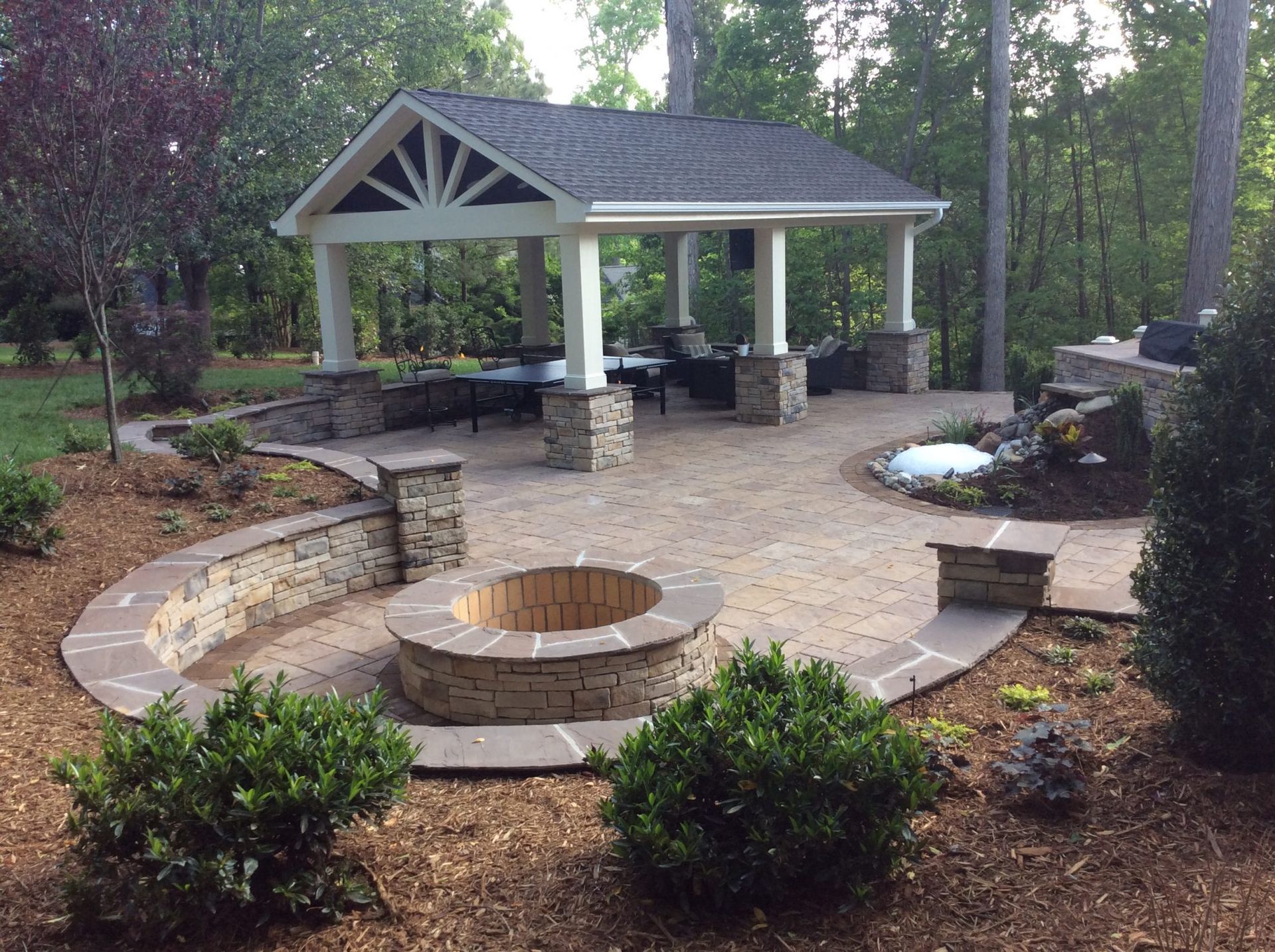 outdoor fireplace and firepit