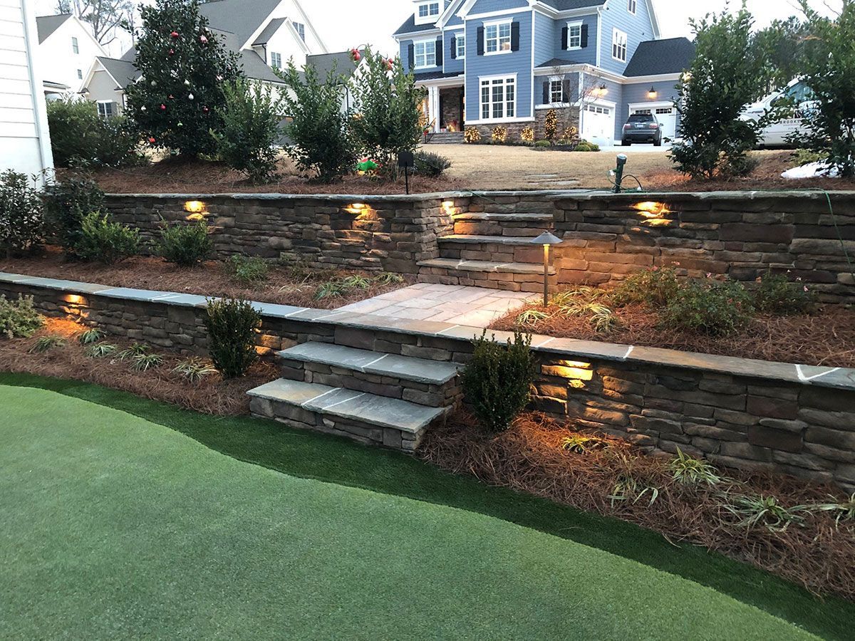 Landscape contractor services around backyard stairs from Brookscapes LLC
