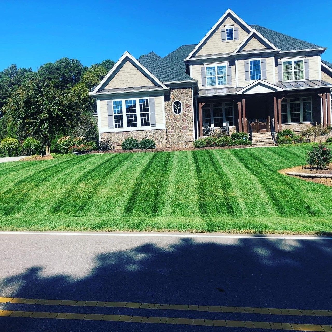 Landscape lawn mowing service from Brookscapes LLC serving Wake Forest, Apex, and Raleigh NC