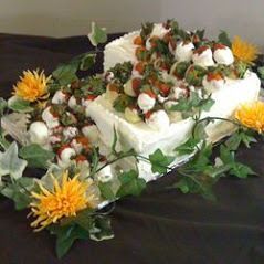 cake with chocolate covered strawberries