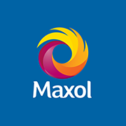 A colorful logo for maxol on a blue background.