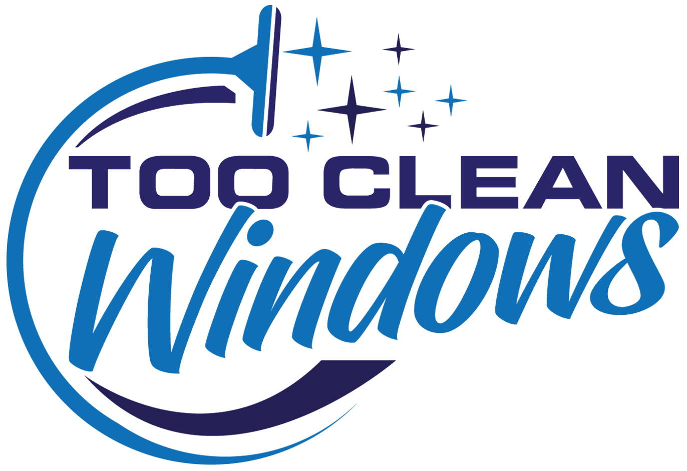 A logo for a company called too clean windows.