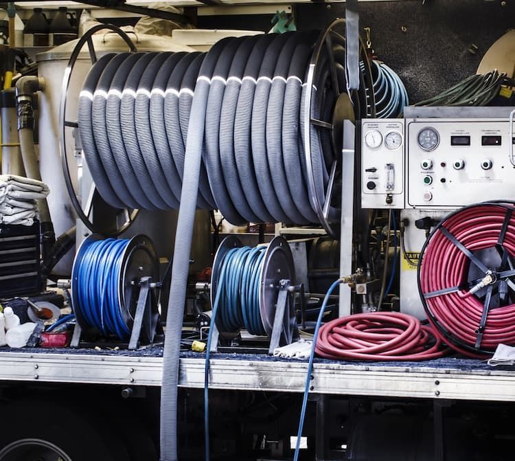 Coiled Hose on the Back of a Work Vehicle — Hydro Excavation on the Sunshine Coast, QLD
