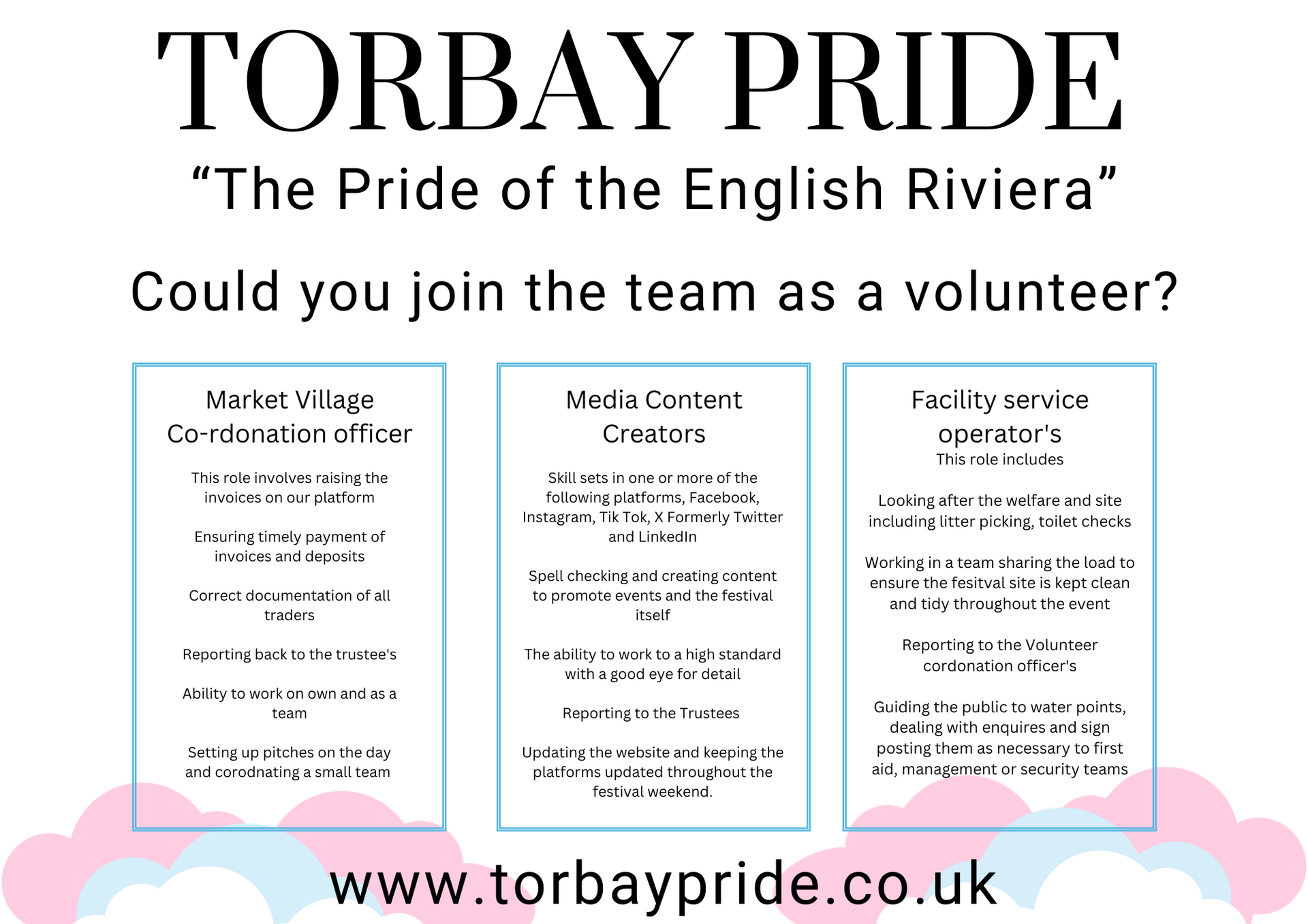 Ways in which you can volunteer with Torbay Pride 