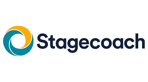 Stagecoach logo in blue, green, and yellow next to the company name written in dark blue letters on a white background.