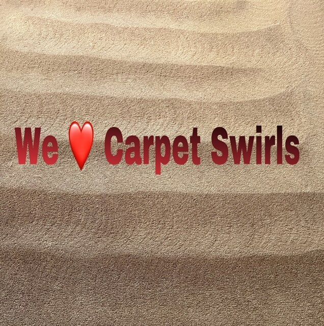 A carpet with the words we love carpet swirls on it