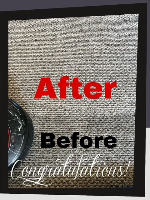 A picture of a carpet that says after before congratulations