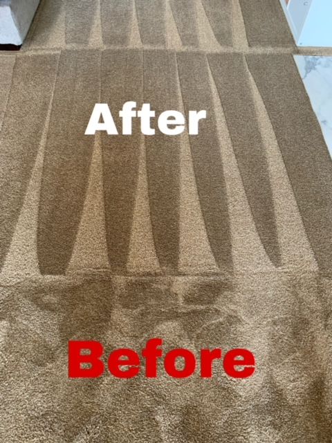 A picture of a carpet before and after being cleaned