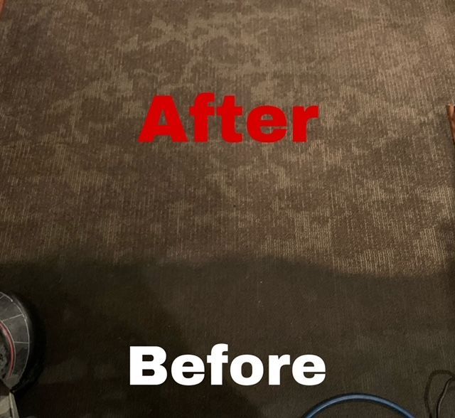 A picture of a carpet before and after being cleaned