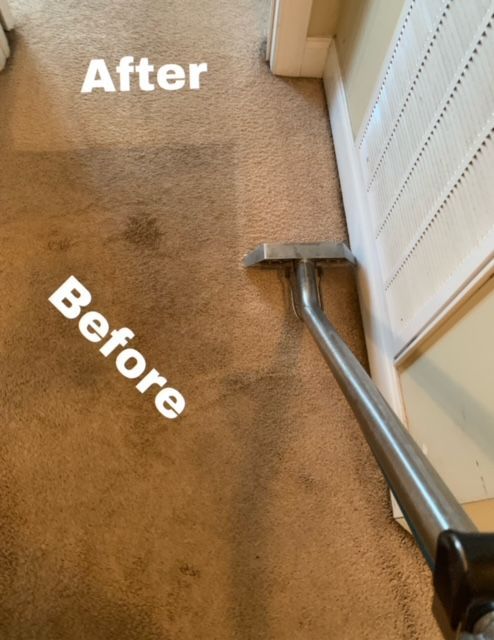 A before and after picture of a carpet being cleaned