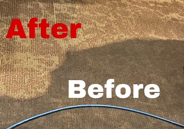 A picture of a carpet before and after being cleaned