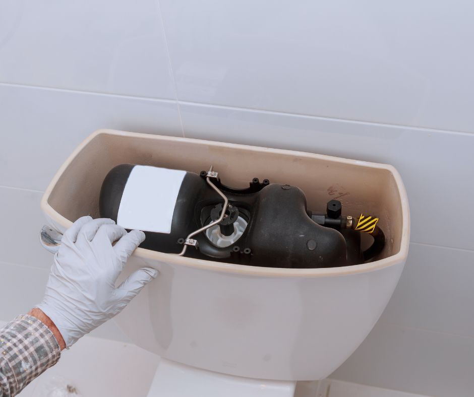 Toilet cistern inspection for flushing problems.