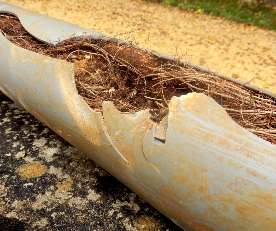 A close-up look of tree roots in plumbing pipes causing trouble.