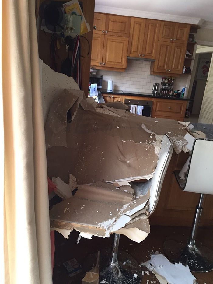 Celing collapsed from burst flexi