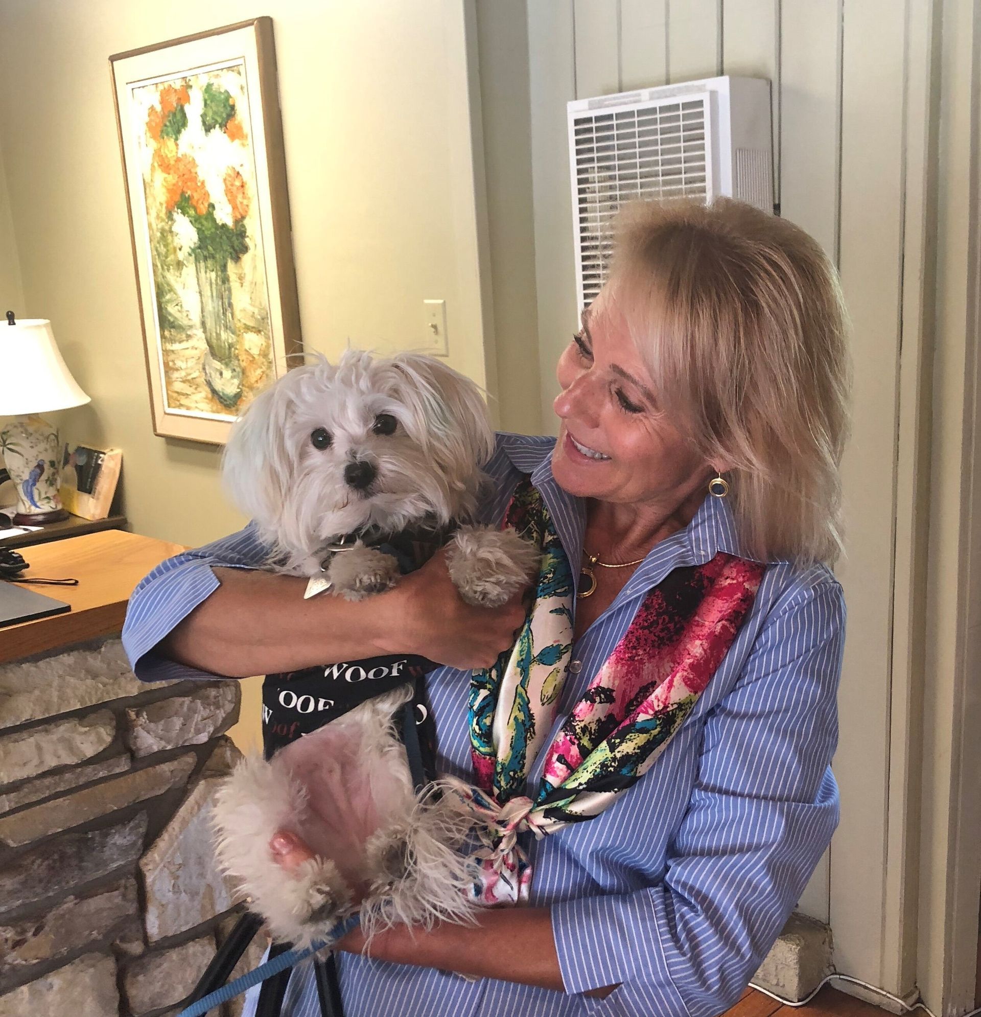 Employee holding a guest's dog