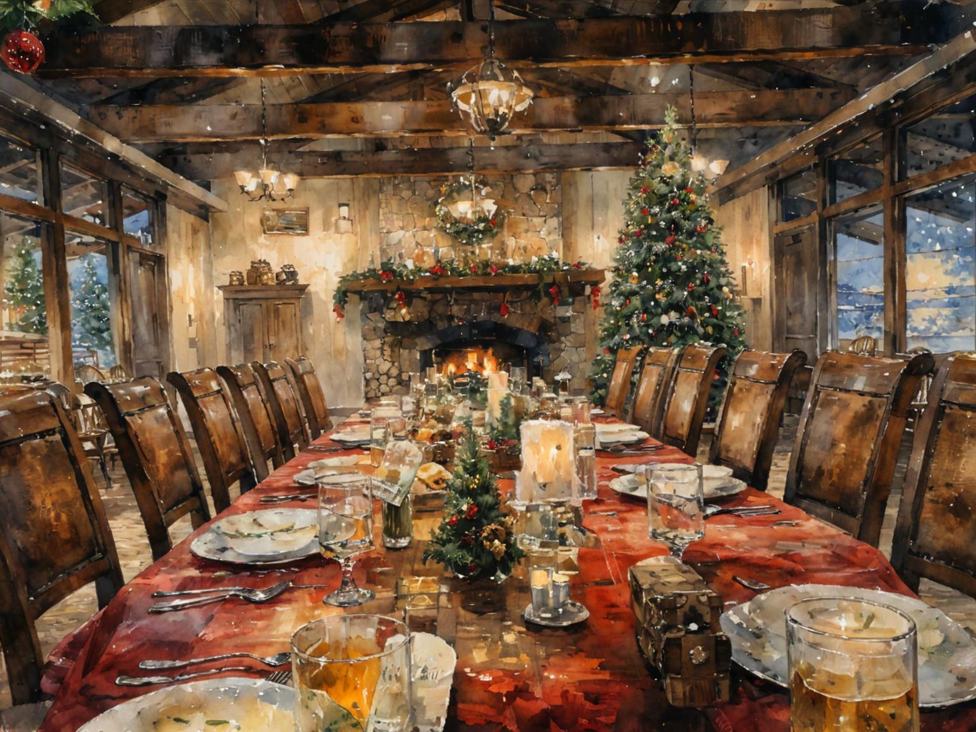 table set for a Christmas dinner in the EC