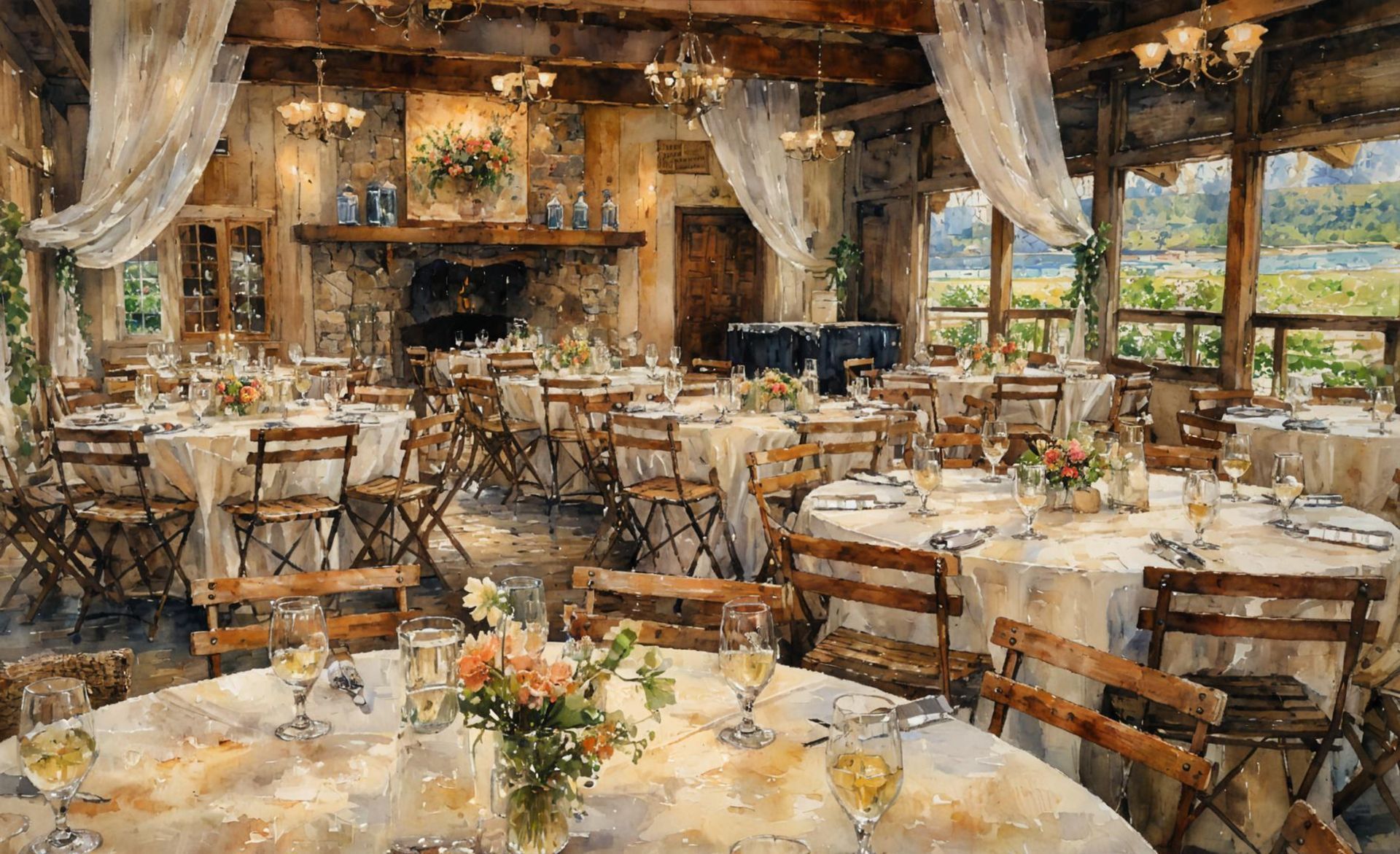 enhanced photo of dressed tables ready for a party