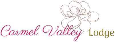 A logo for carmel valley lodge with a flower on it