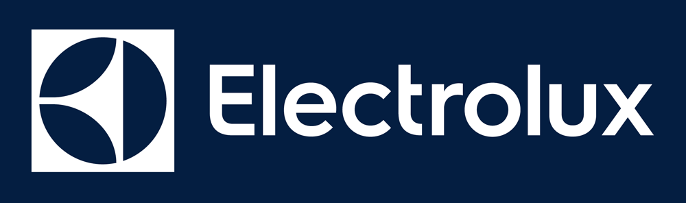 El logotipo de Electrolux está sobre un fondo azul.