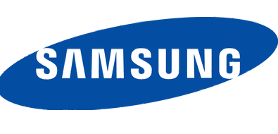 El logotipo de Samsung es azul y blanco sobre un fondo blanco.